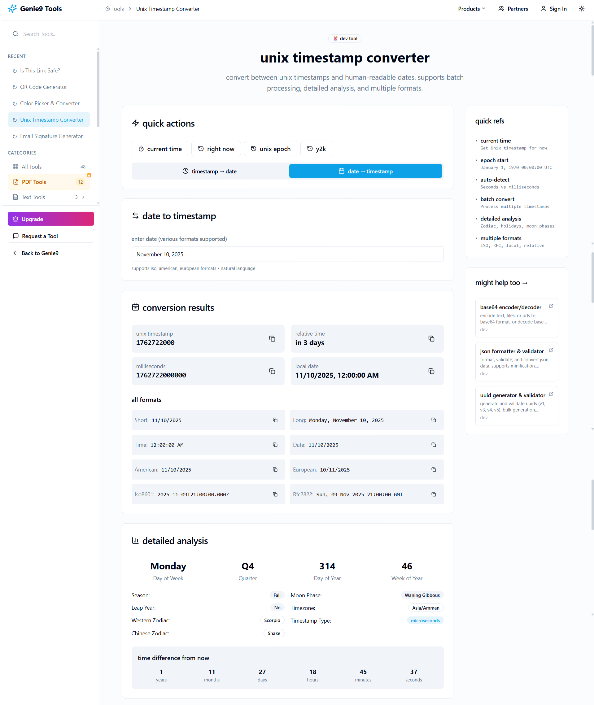 Genie9 Unix Timestamp Converter