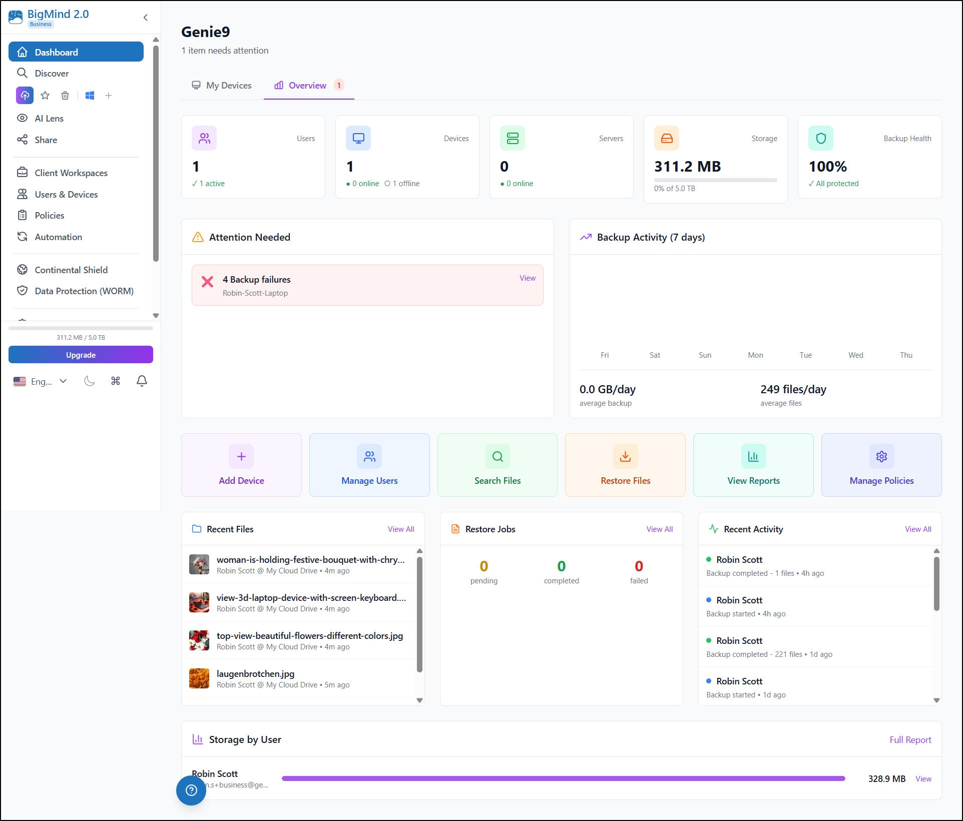 Dashboard page - Overview tab