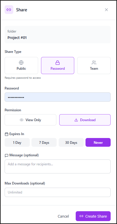 Share dialog - Password share